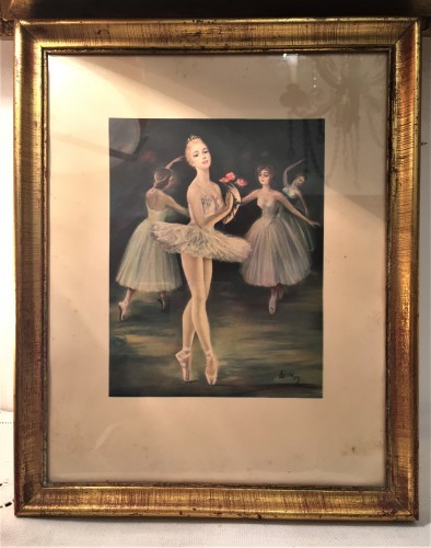 バレリーナの絵入り木製金彩額1133a : スペイン・バルセロナ