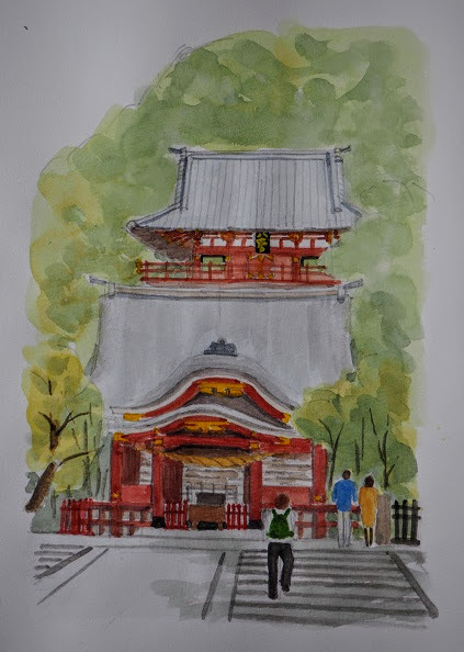 鶴岡八幡宮のスケッチ : オヤジの水彩画集