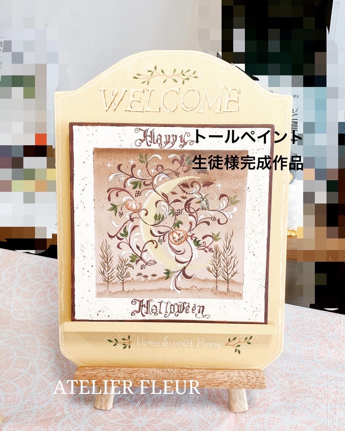 トールペイント作品 薔薇とすみれのウェルカムボード - その他