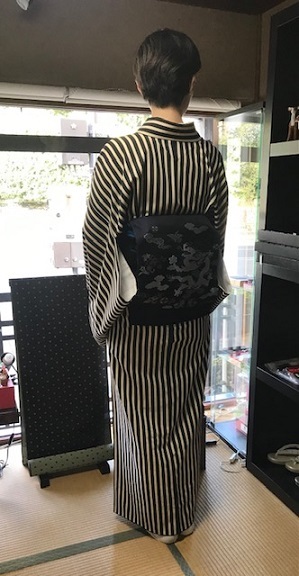 ご来店のお客様・縞小紋+龍の帯+染織こだまさんの長羽織_f0181251_19355720.jpg