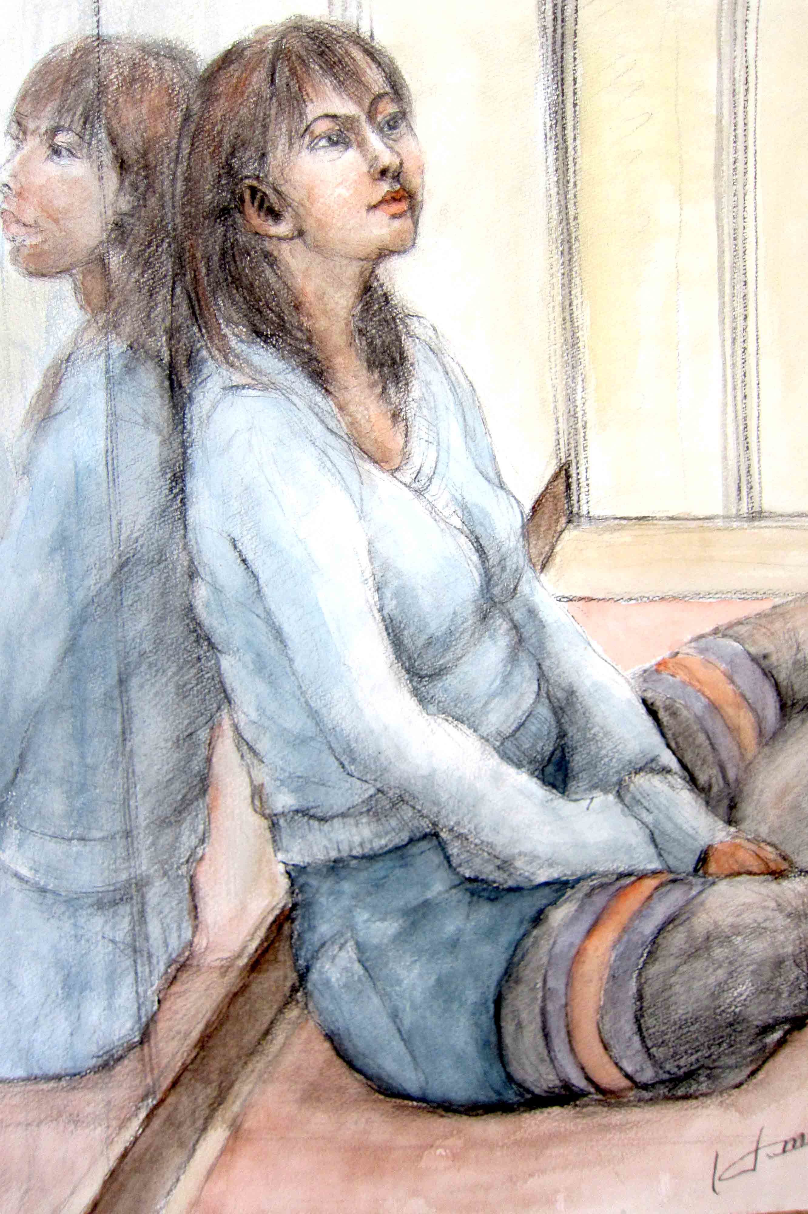 絵画 水彩肉筆画 真作 森茂子『古いホテルのコンシェルジュ