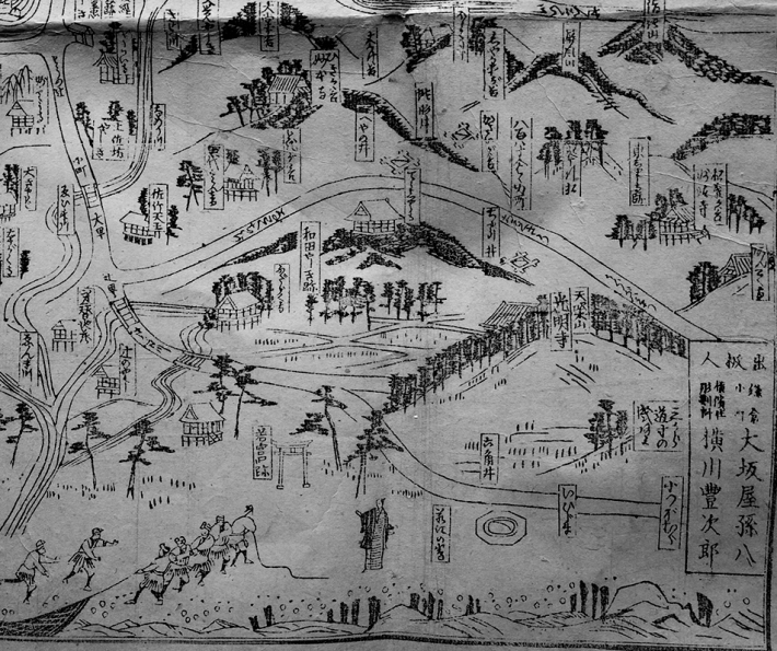 「鎌倉絵図」大坂屋孫兵衛板 木版画 1枚|大仏 古地図 和本 鎌倉絵図」大坂屋孫兵衛板 木版画 1枚|大仏 古地図 和
