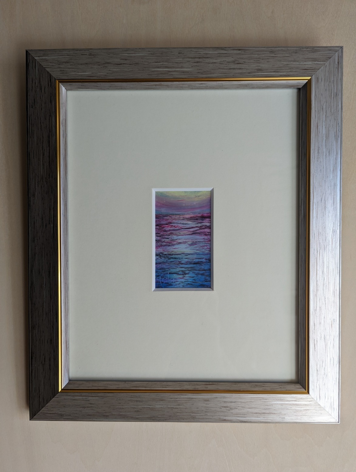 糸島の浜辺（福岡県）風景画 クレパス画原画 糸島の浜辺（福岡県