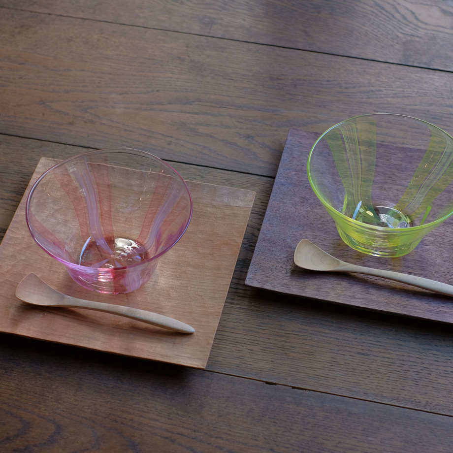 高梨良子作 縞ガラス 深皿 2個セット