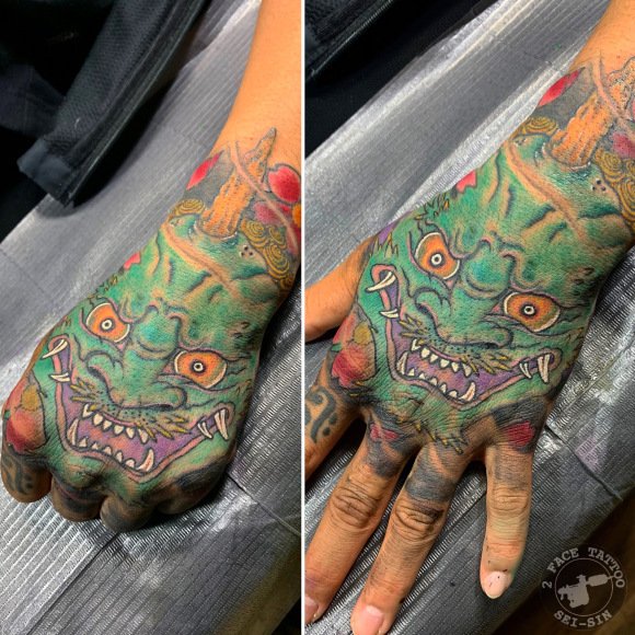 鬼 和彫り 手の甲 2face Tattoo Studio Japan 千葉県木更津市 刺青処 聖針