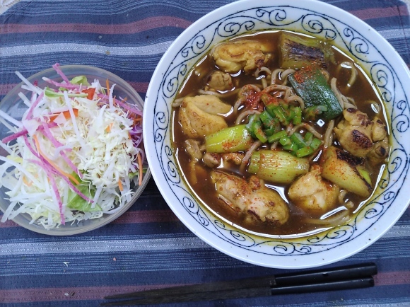 1/24 湖池屋カラムーチョスパイス特製インドカレー風を使ってカレー鶏南蛮蕎麦@自宅_b0042308_12083986.jpg