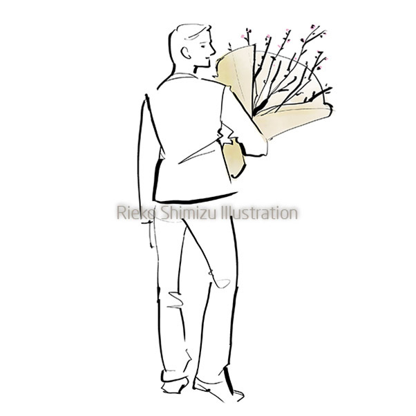 花を持つ男性 オリジナルイラスト 女性誌を中心に活動するイラストレーター清水利江子の仕事ブログ
