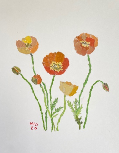 和紙のちぎり絵キット 春 「 花鳥風月 No.006 ポピー 」 色紙