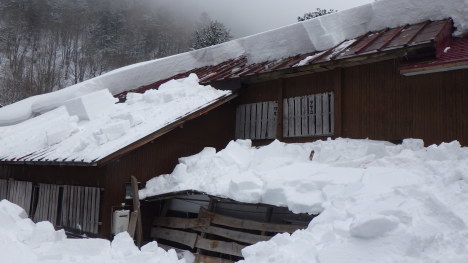 本日、雪が大きく落ちてロッジの屋根がつぶれてしまいました。_f0219043_09545226.jpg