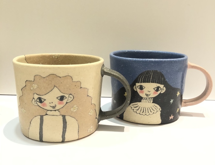 【中古品】田中ちあきさん　花柄　マグカップ＆お皿 田中ちあき/マグ/フラワーパターン/グレー/練り込み - 力丸雑貨