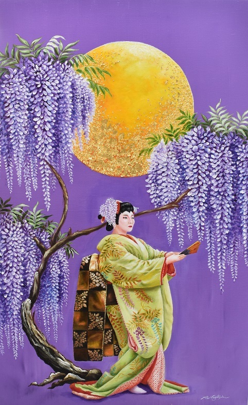 油絵 絵画 【藤の雨】 脱し