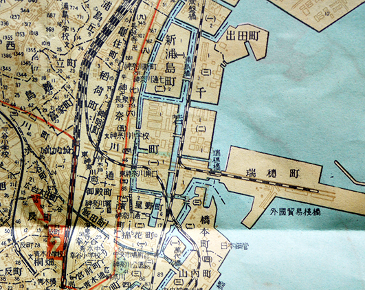 最新橫浜市街図 附・日本貿易博覧会鳥瞰図 広告入 袋付き 神奈川 最新橫浜市街図 附・日本貿易博覧会鳥瞰図 広告入 袋付き 神奈川