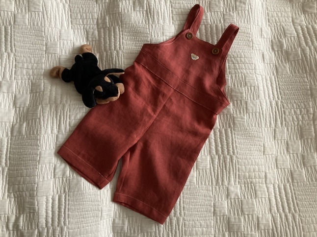 孫服つくり リネンのベビーサロペット3_d0348118_14184210.jpeg