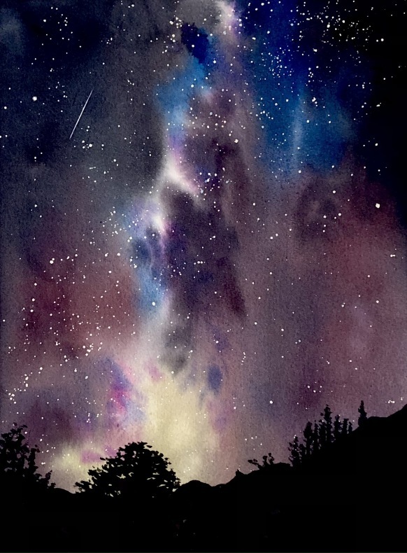 夜空の星 II ・・水彩画 : 青山一樹 水彩画のひととき