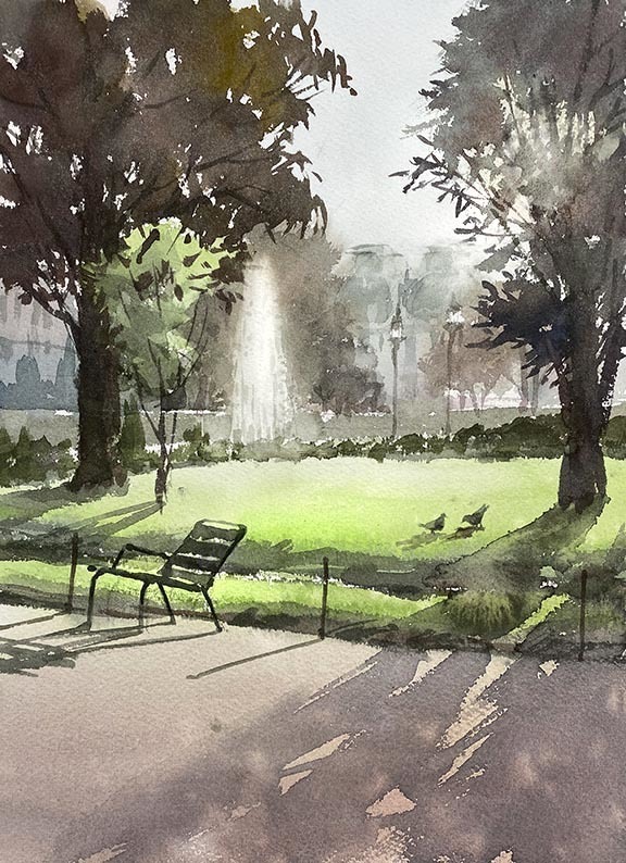パリ 朝のチュイルリー公園 : 赤坂孝史の水彩画 AKASAKA TAKASHI パリ 朝のチュイルリー公園 : 赤坂孝史の水彩画 AKASAKA TAKASHI