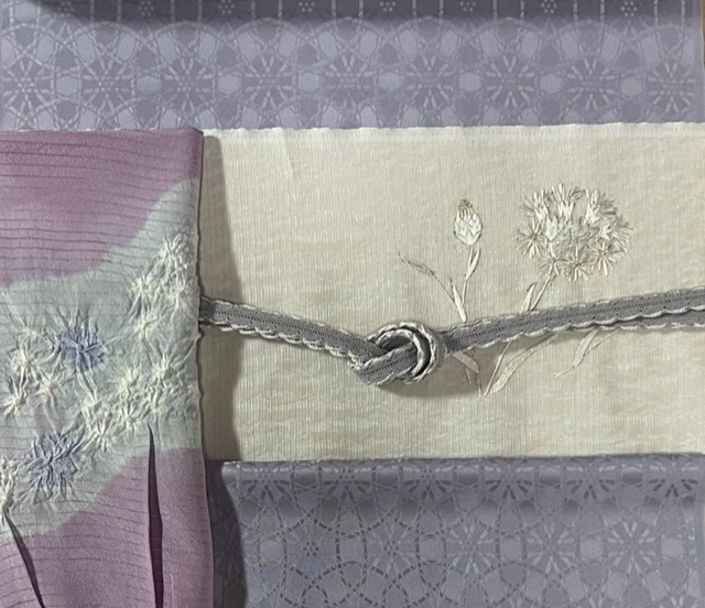 ベトナム刺繍・蜻蛉の帯前太鼓・漢方鬱金ウコン染色無地_f0181251_19074322.jpg