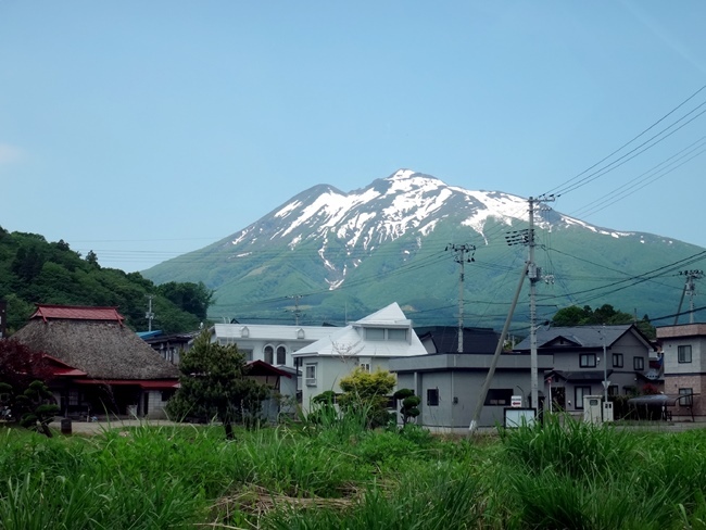 岩木山と田んぼや茅葺民家など春の景色_a0136293_14530125.jpg
