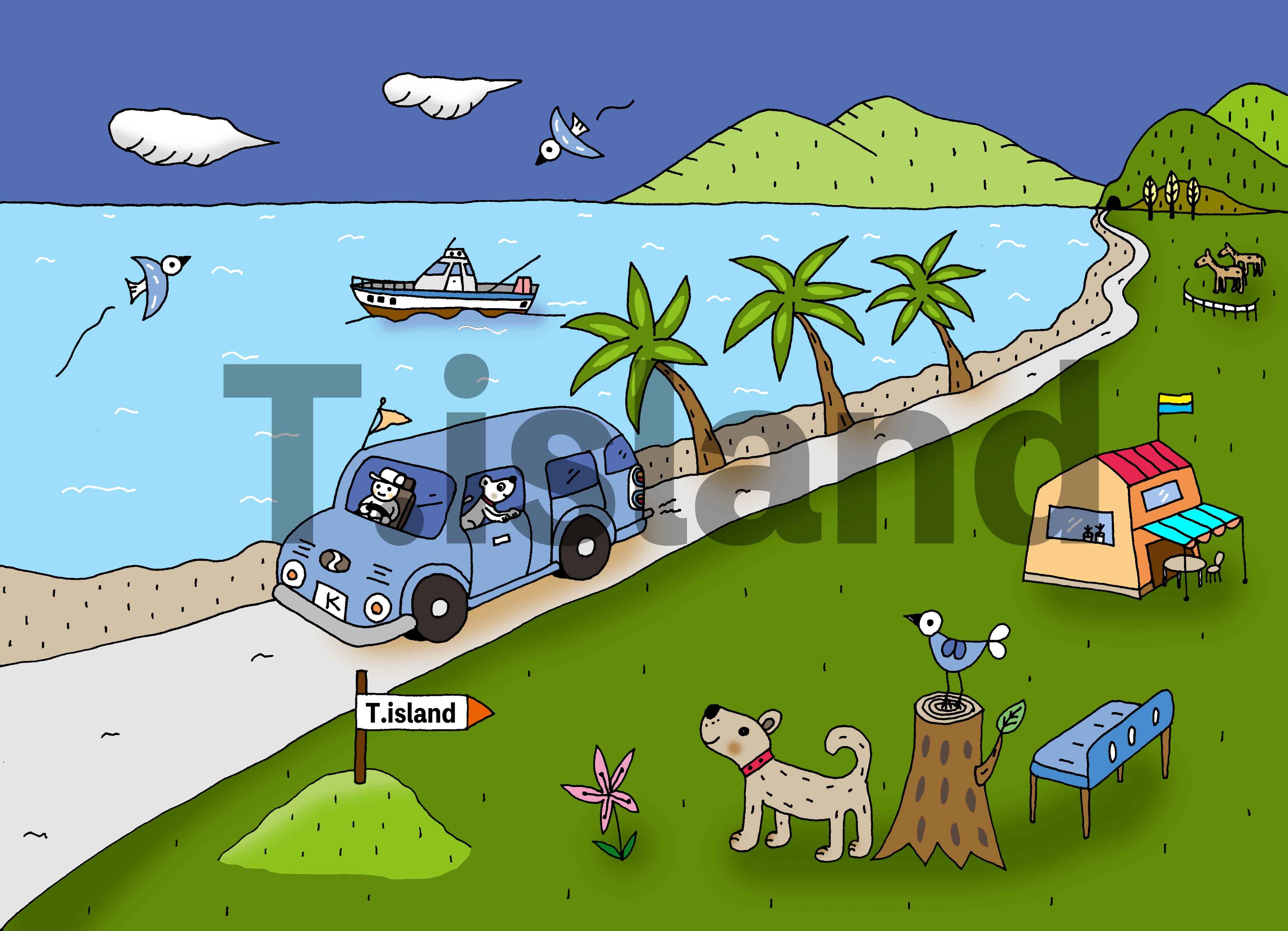 海が輝く季節 海沿いをドライブ T Islandのイラスト 雑貨 心の風景 海が輝く季節 海沿いをドライブ T Islandのイラスト 雑貨 心の風景