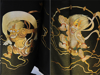 絢爛♡未使用美品♡色留袖 スワロフスキー 金彩 箔 風神雷神 正絹 一つ紋 絢爛♡未使用美品♡色留袖 スワロフスキー 金彩 箔 風神雷神 正絹 一つ