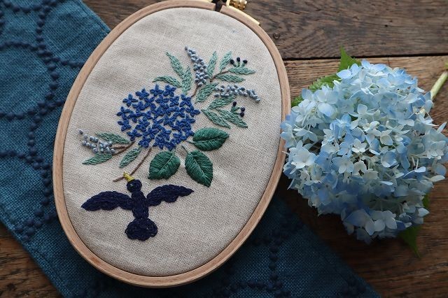 poritorie 洋書風 植物図鑑風 紫陽花刺繍 カルトナージュ