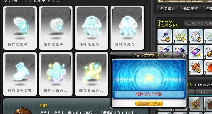 メイプルストーリー 純粋な光アバター に挑戦 他 純粋な光コーデ あばらん 金属帝国 ヴェルフェ