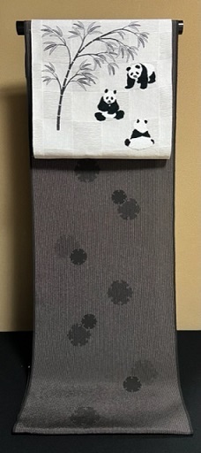 お洒落なパンダの名古屋帯＋雪輪模様の本しぼ柿渋染め御召_f0181251_19354221.jpg