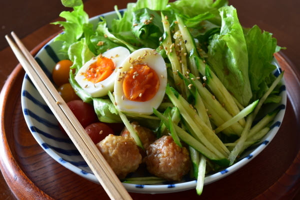 ここちき食堂 蒟蒻麺DE冷やし中華定食400円_e0407044_17512649.jpeg