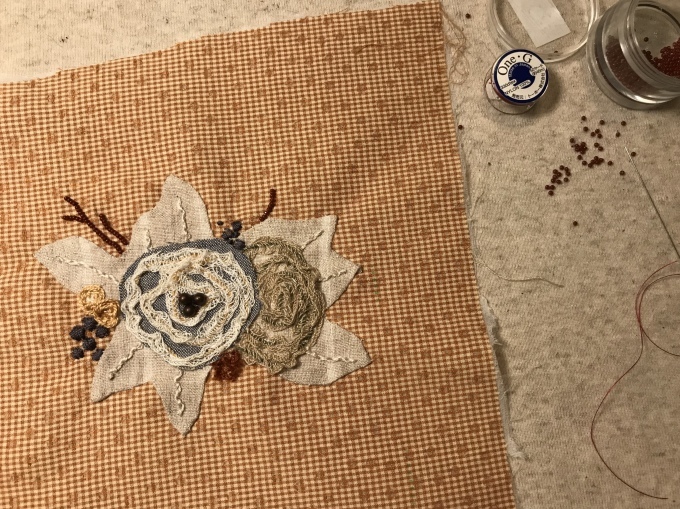 Morning in the garden ビーズ刺繍の絵です