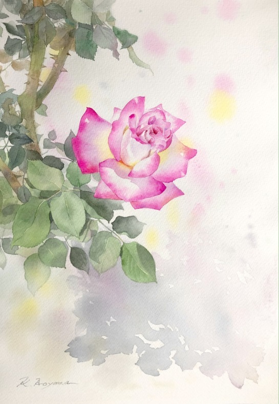 赤い薔薇 水彩画 : 青山一樹 水彩画のひととき