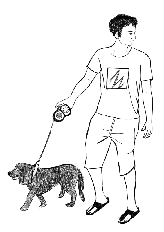 line drawing 犬の散歩をする人_a0138978_00112628.jpg