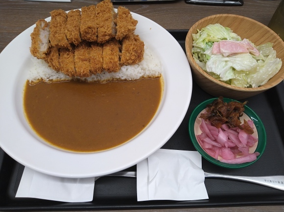 8/29夜勤前飯 マイカリー食堂 ロースかつカレー夜得、ハムサラダ￥980_b0042308_19021144.jpg