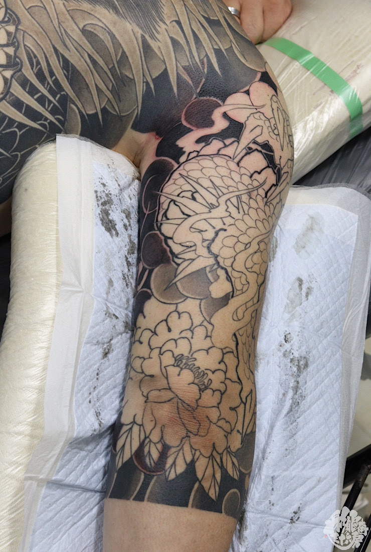 右腕七分 龍 制作途中 彩躯術三十六房 Chamber36tattoostudio