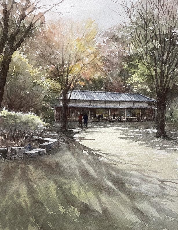 水彩画「雨の上野公園」