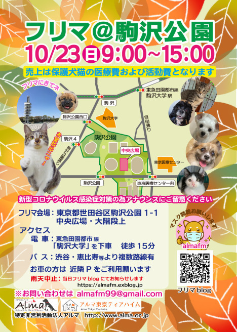 10 23 日 駒沢公園フリマに参加します アルマフリーマーケット開催情報
