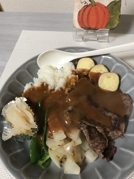 トッピングカレー　鶏つくねとカボチャの甘酢煮_b0417696_21342430.jpeg