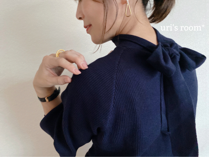 バックリボンでさりげなく可愛さプラス。大人可愛いプチプラニット！_a0341288_20585640.jpg