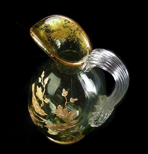 N.1525 2羽の鳥＆どんぐり 19世紀の金彩オールドバカラ 水差し型 