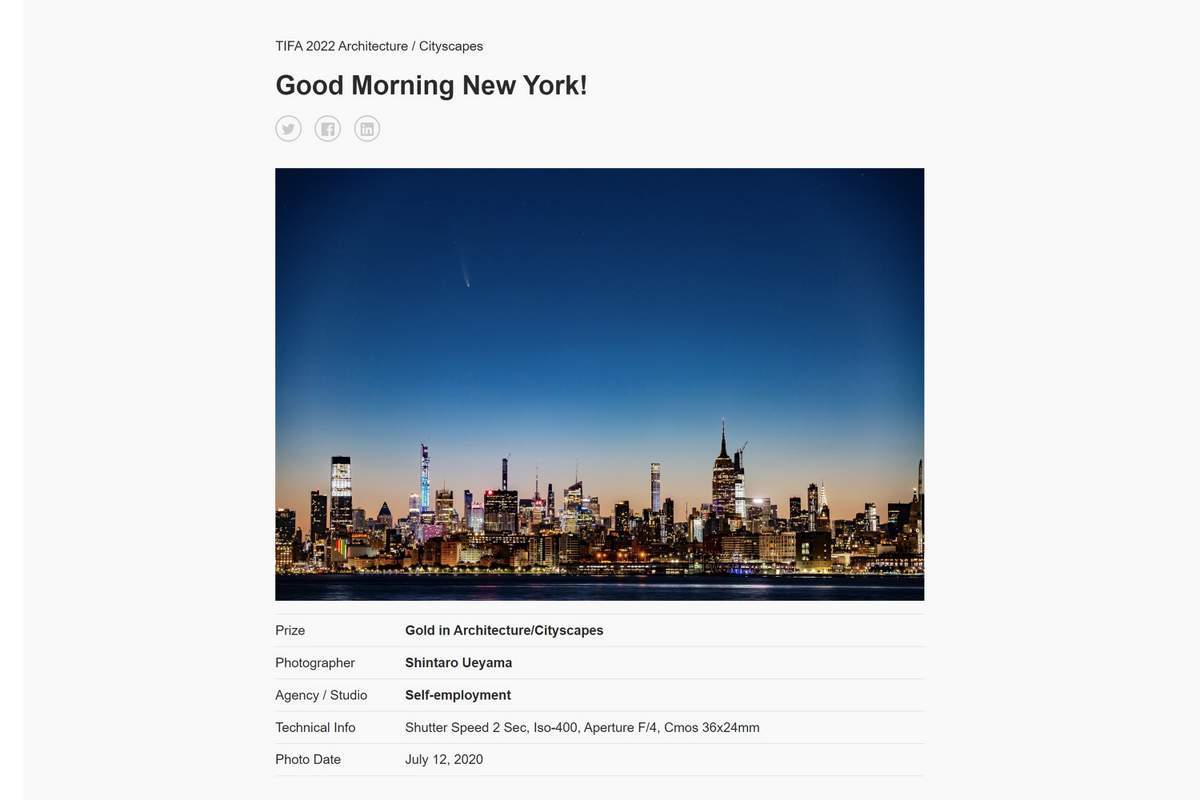 \"Good Morning New York!\" TIFA 2022 Architecture / Cityscapes部門にてGold受賞_a0274805_08490806.jpg