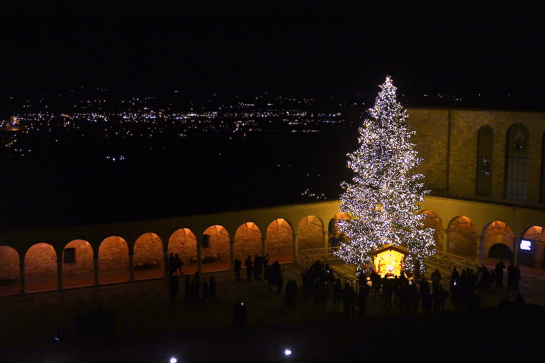 アッシジの聖堂 生誕場面彩り 光の雪 広場に降りしきる_f0234936_02061027.jpg