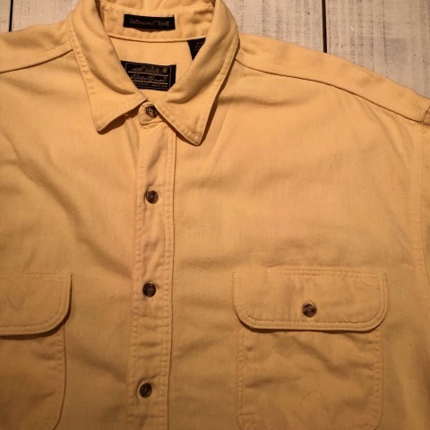 1990s \" EDDIE BAUER - made in U.S.A - \" ALL cotton HEAVY-WEIGHT SOLID L/S WORK SHIRTS ※ ライトイエロー_d0172088_20101642.jpg