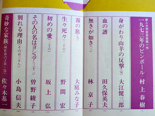 群像」3月特大号 群像新人文学賞受賞第一作「一九七三年のピンボール