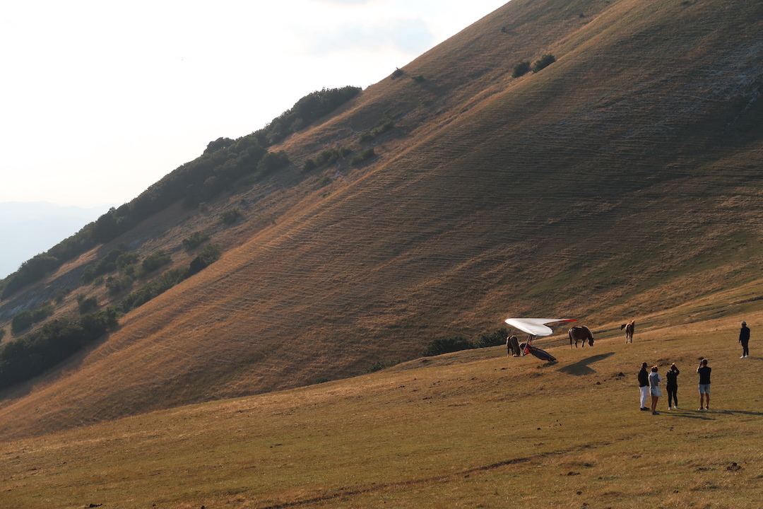 馬草食むクッコ山から空へハンググライダー_f0234936_23273947.jpg