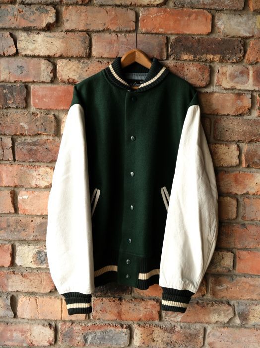 WHITING WOOL×LEATHER SOLID VARSITY JACKET GREEN--RECOMMEND--_d0334976_11440844.jpg