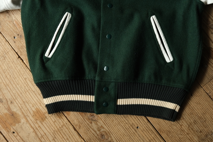 WHITING WOOL×LEATHER SOLID VARSITY JACKET GREEN--RECOMMEND--_d0334976_12140061.jpg