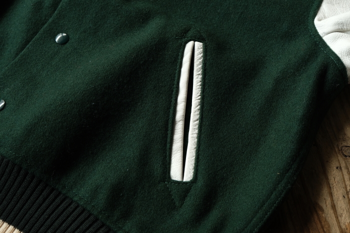 WHITING WOOL×LEATHER SOLID VARSITY JACKET GREEN--RECOMMEND--_d0334976_12140649.jpg