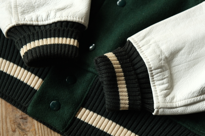 WHITING WOOL×LEATHER SOLID VARSITY JACKET GREEN--RECOMMEND--_d0334976_12141690.jpg