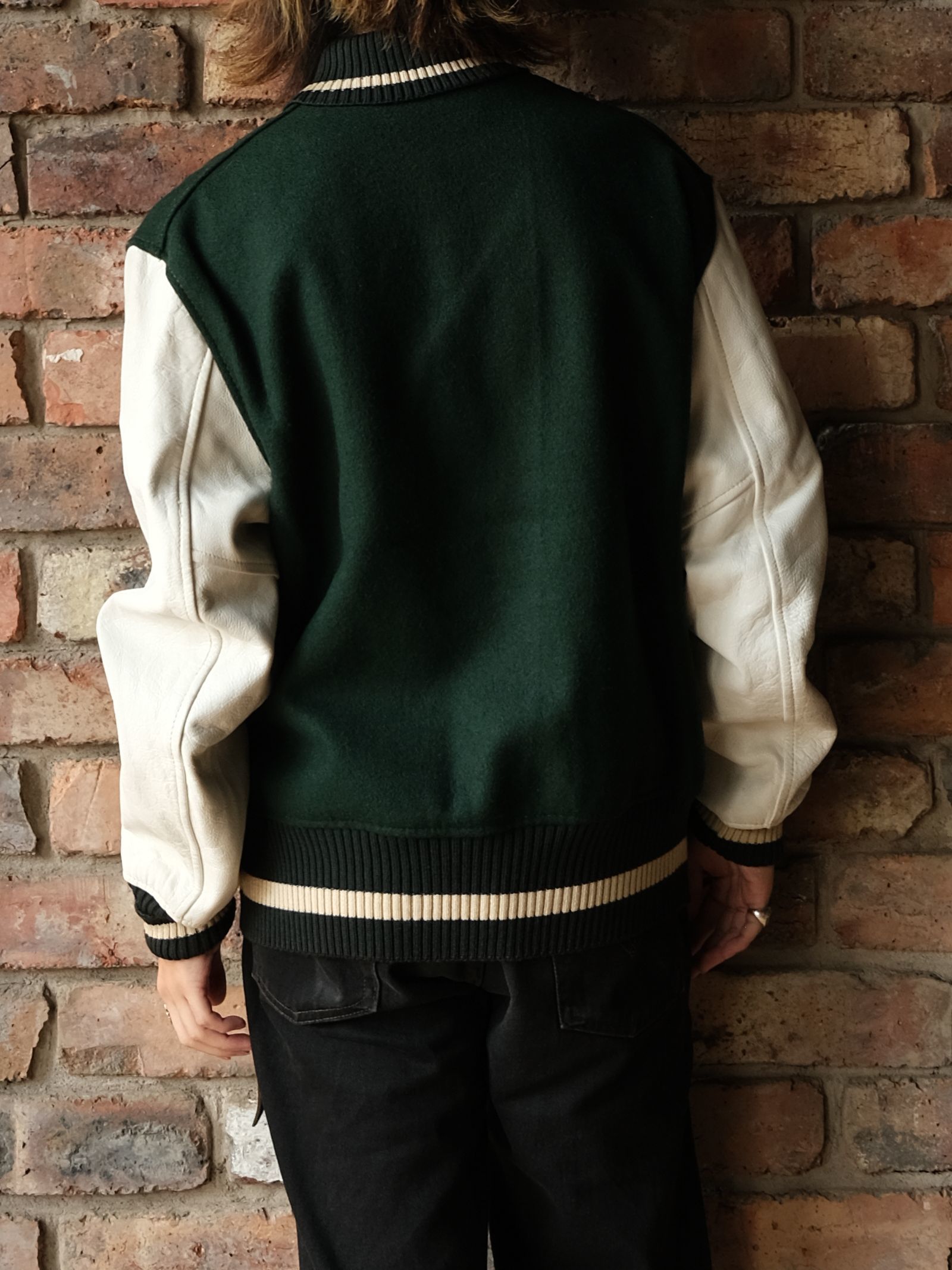 WHITING WOOL×LEATHER SOLID VARSITY JACKET GREEN--RECOMMEND--_d0334976_14262302.jpg