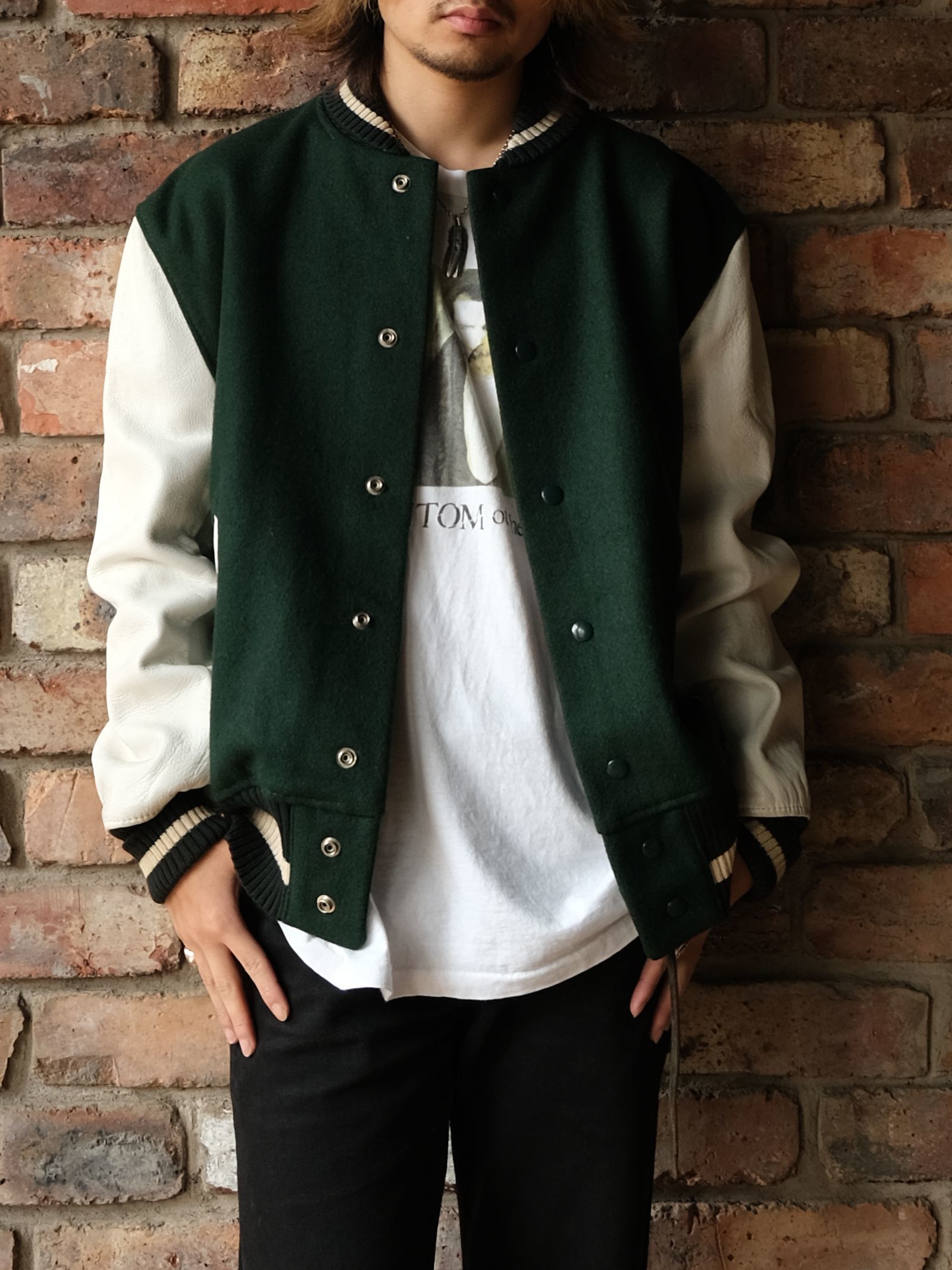 WHITING WOOL×LEATHER SOLID VARSITY JACKET GREEN--RECOMMEND--_d0334976_14262530.jpg