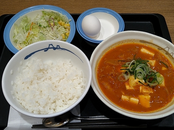 11/26　松屋　牛豆腐キムチチゲセット、生野菜サラダ_b0042308_00013959.jpg