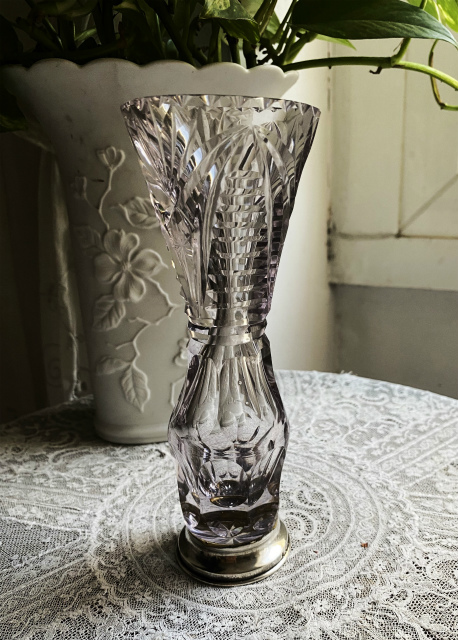シルバー台クリスタル花瓶33 : スペイン・バルセロナ・アンティーク